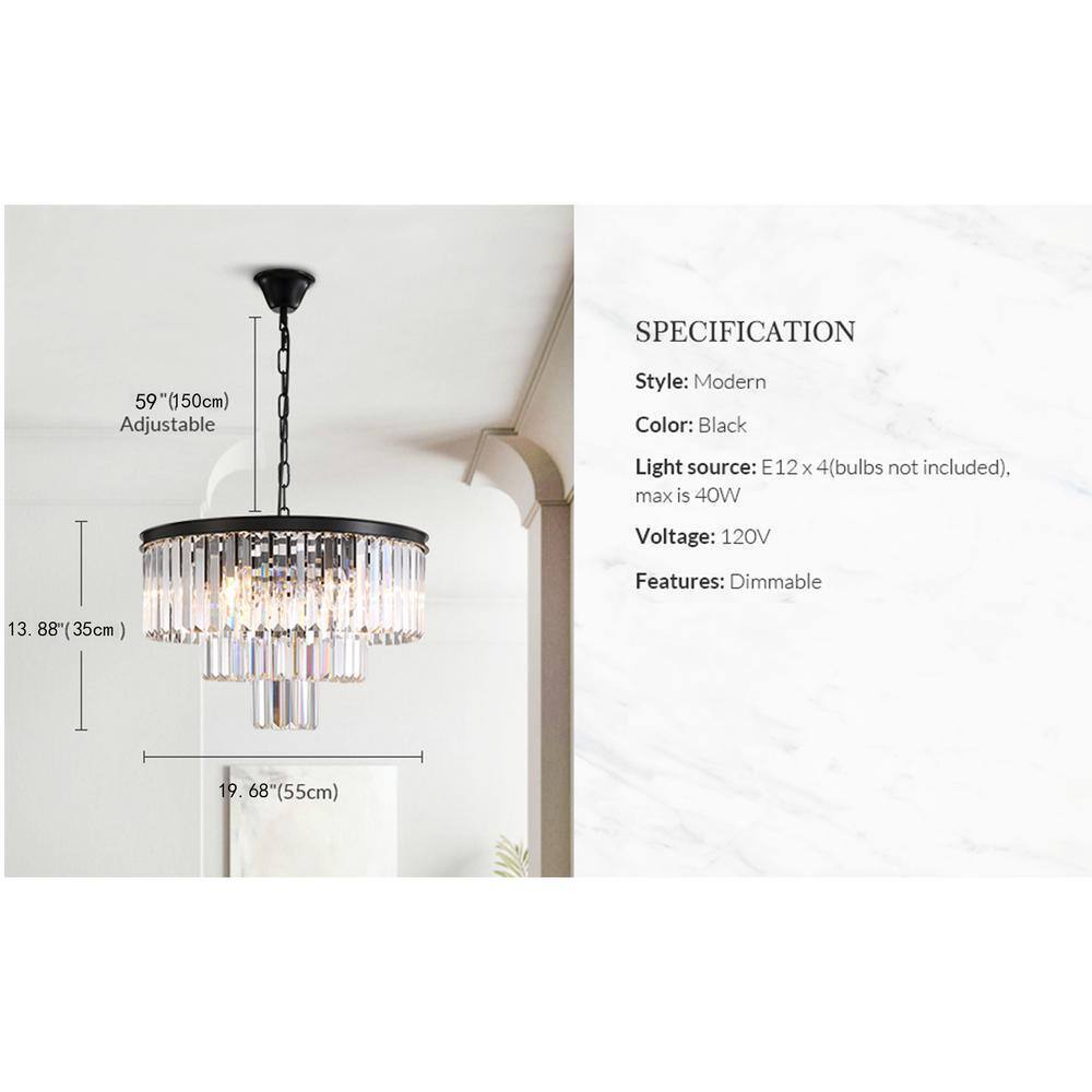 SILJOY 6-Lights Black Crystal Chandeliers 20 in. for Dining Room Bedroom