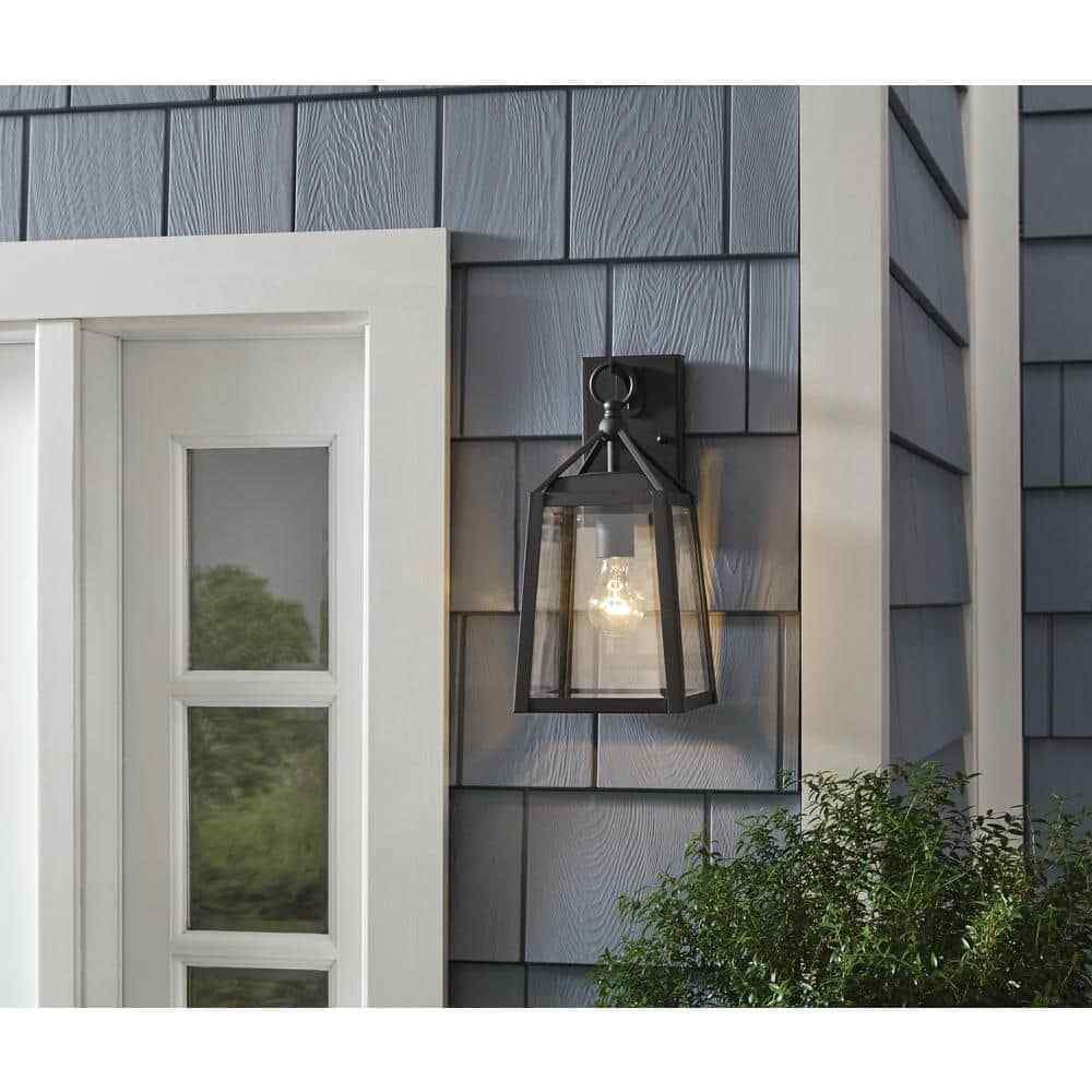 Home Decorators Blakeley 1-Light Black Outdoor Wall Lantern w/ Beveled Glass