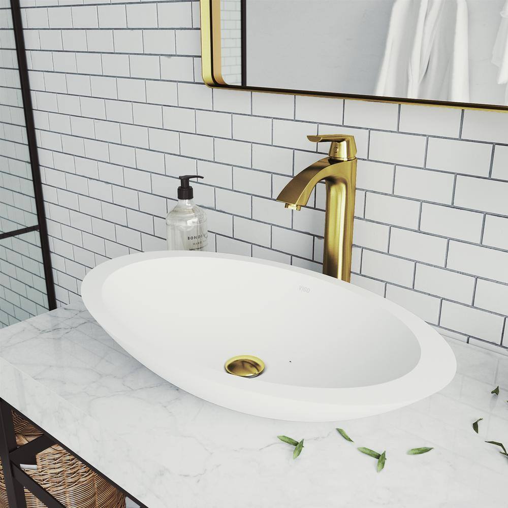 VIGO Linus Single Handle Single-Hole Bathroom Vessel Faucet Matte Brushed Gold