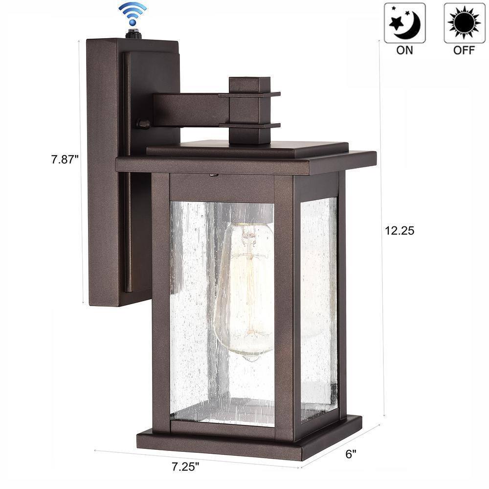 Jushua 1-Light Oil Rubbed Bronze Outdoor Lantern Sconce w/ Dusk to Dawn Sensor