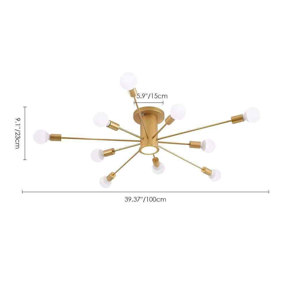RRTYO Wingard 39.37in. 10-Light Gold Sputnik Ceiling Light Semi-Flush Mount