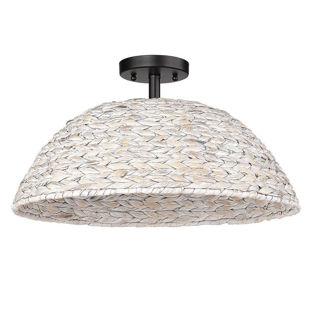 Golden Lighting Rue 18.75 in. 3-Lights Matte Black Semi-Flush Mount