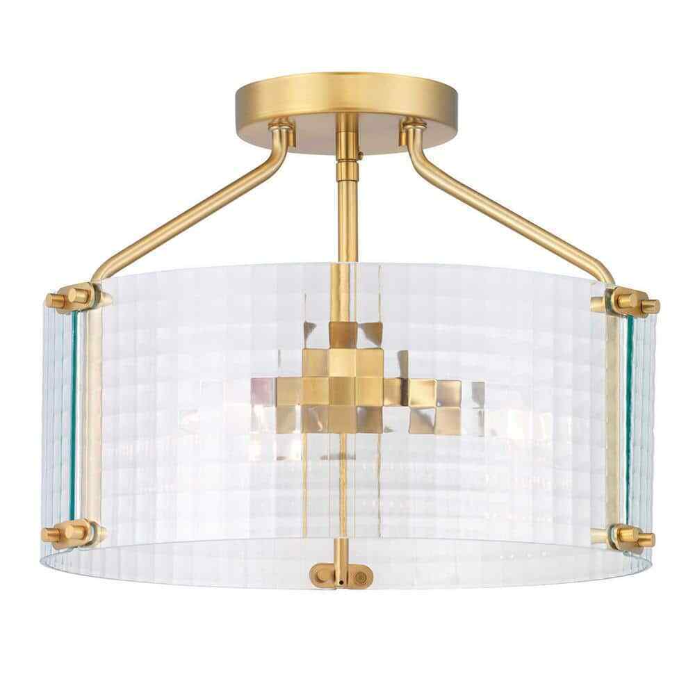 Home Decorators Collection Westlyn 15 in. 3-Light Brushed Brass Semi-Flush Mount