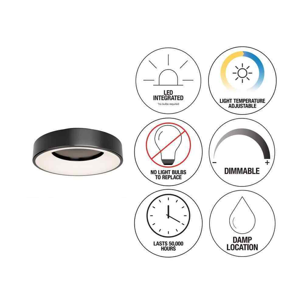 Artika Aiden 13 in. 1-Light Modern Black LED Flush Mount Ceiling Light Fixture
