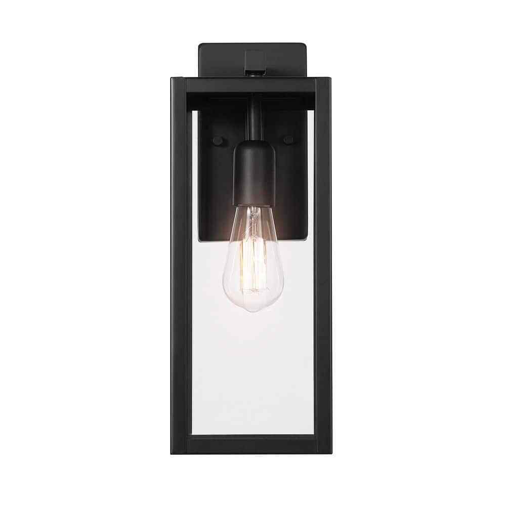 Hampton Bay Hurley Modern 1-Light Matte Black Hardwired Outdoor Wall Lantern
