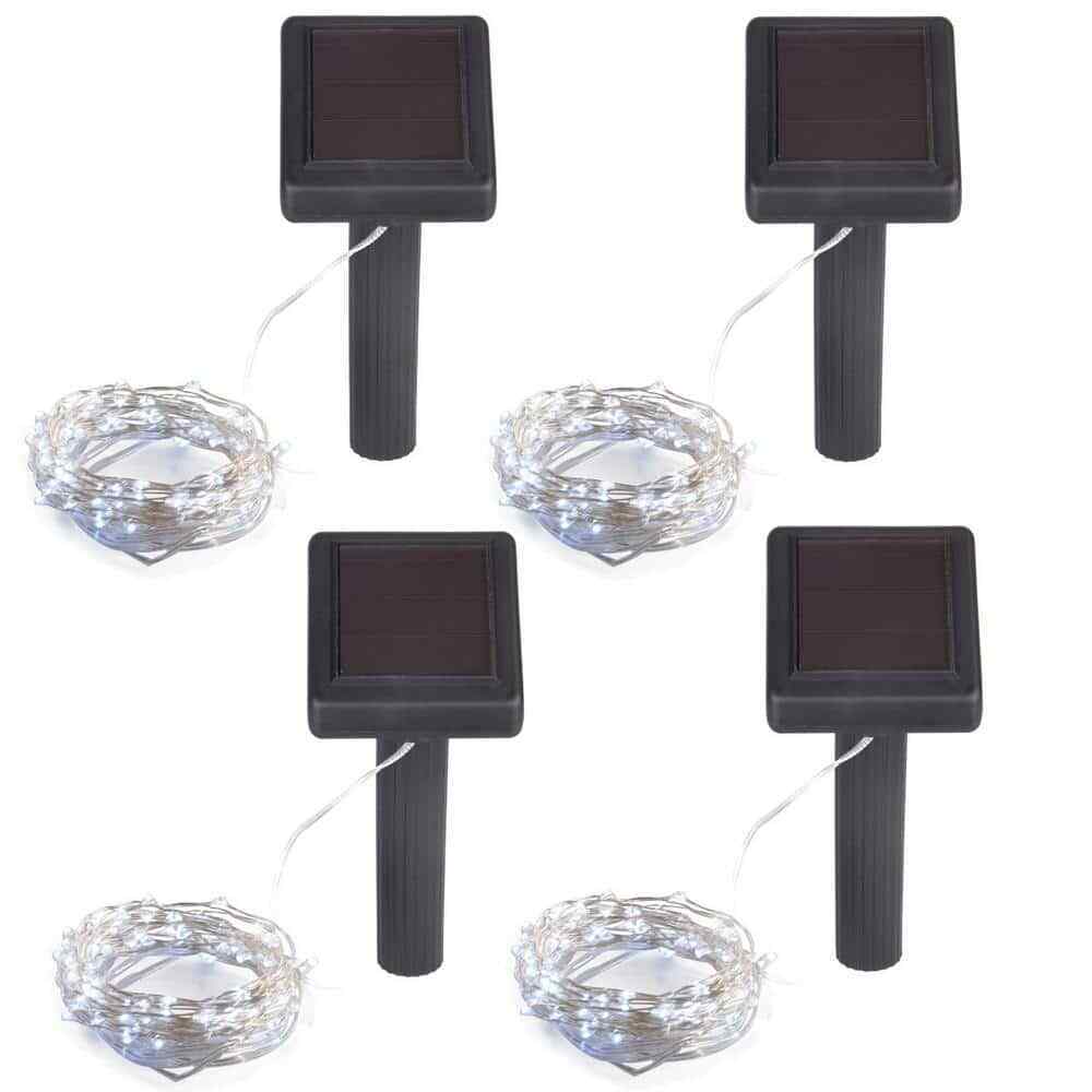 100-Light 20 ft. Platinum Solar Integrated LED String Light (4-Pack)