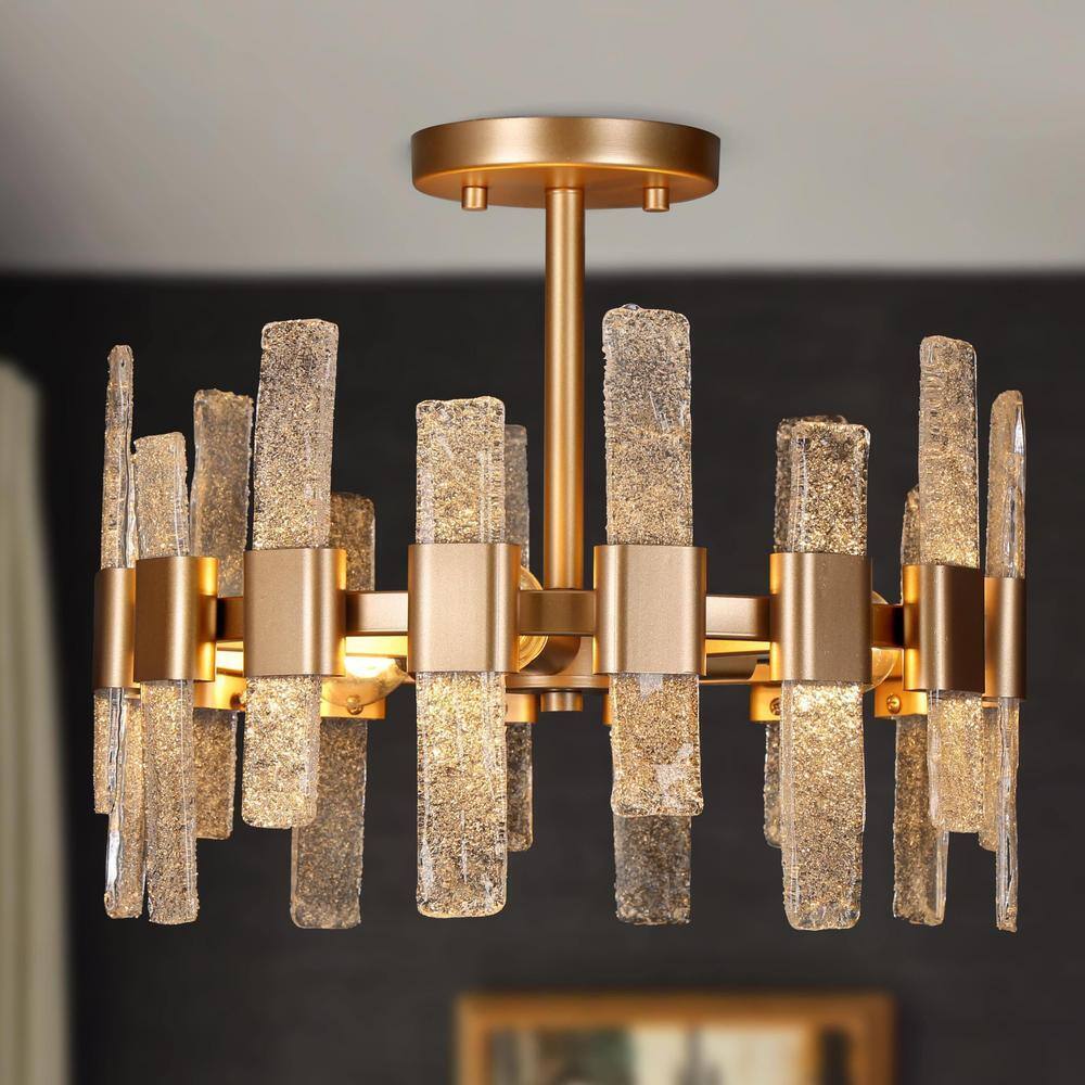 Uolfin Modern Chandelier Ceiling Light Eicy 14.2 in. 3-Light Gold Drum Mount