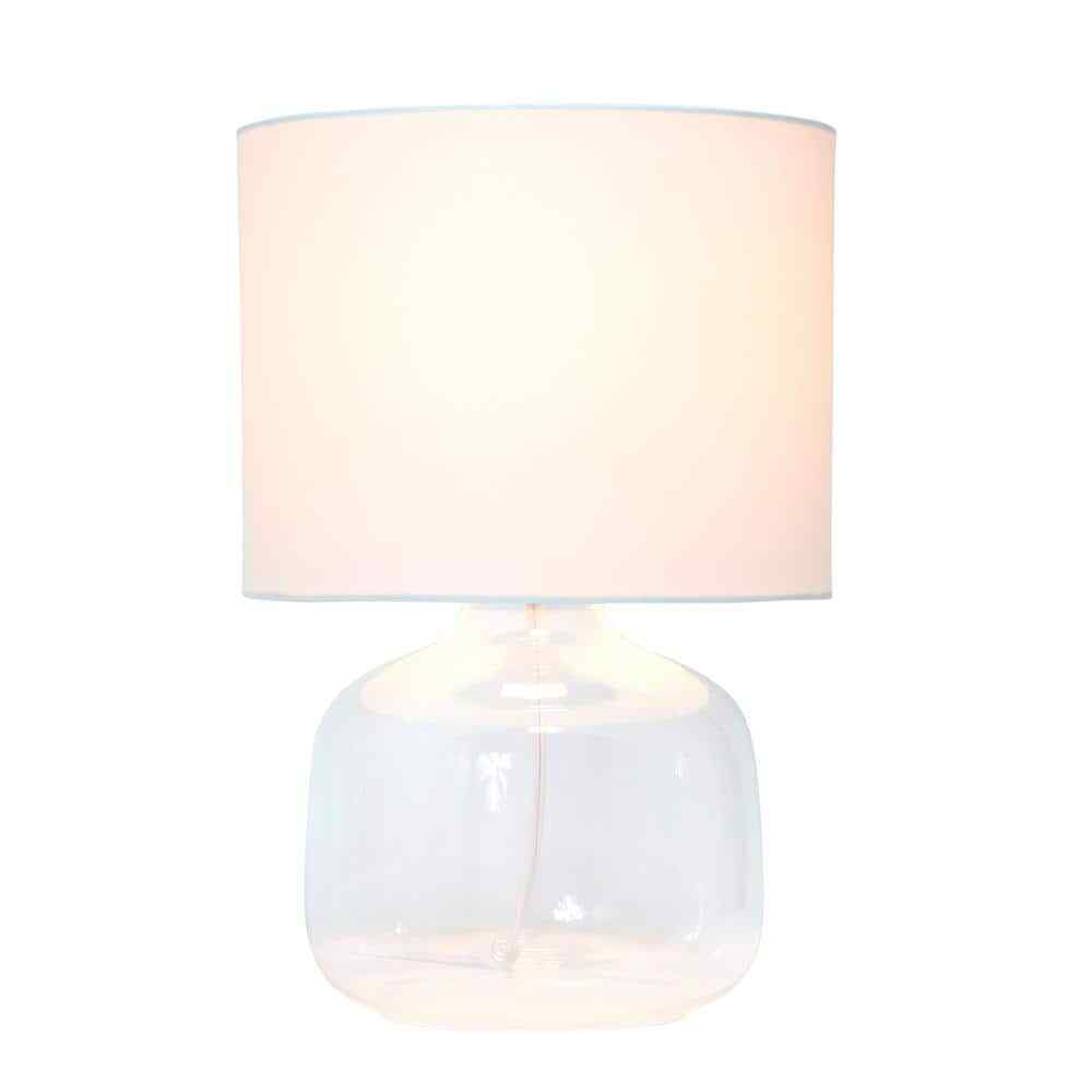 Simple Designs 13.75 in. Clear Glass Table Lamp with White Fabric Shade