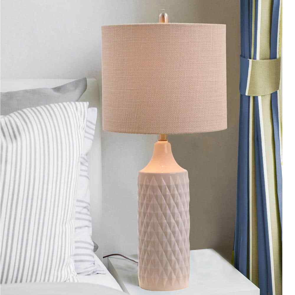 Unbranded 26.5 in. White Ceramic Table Lamp with Linen Shade 19970-001