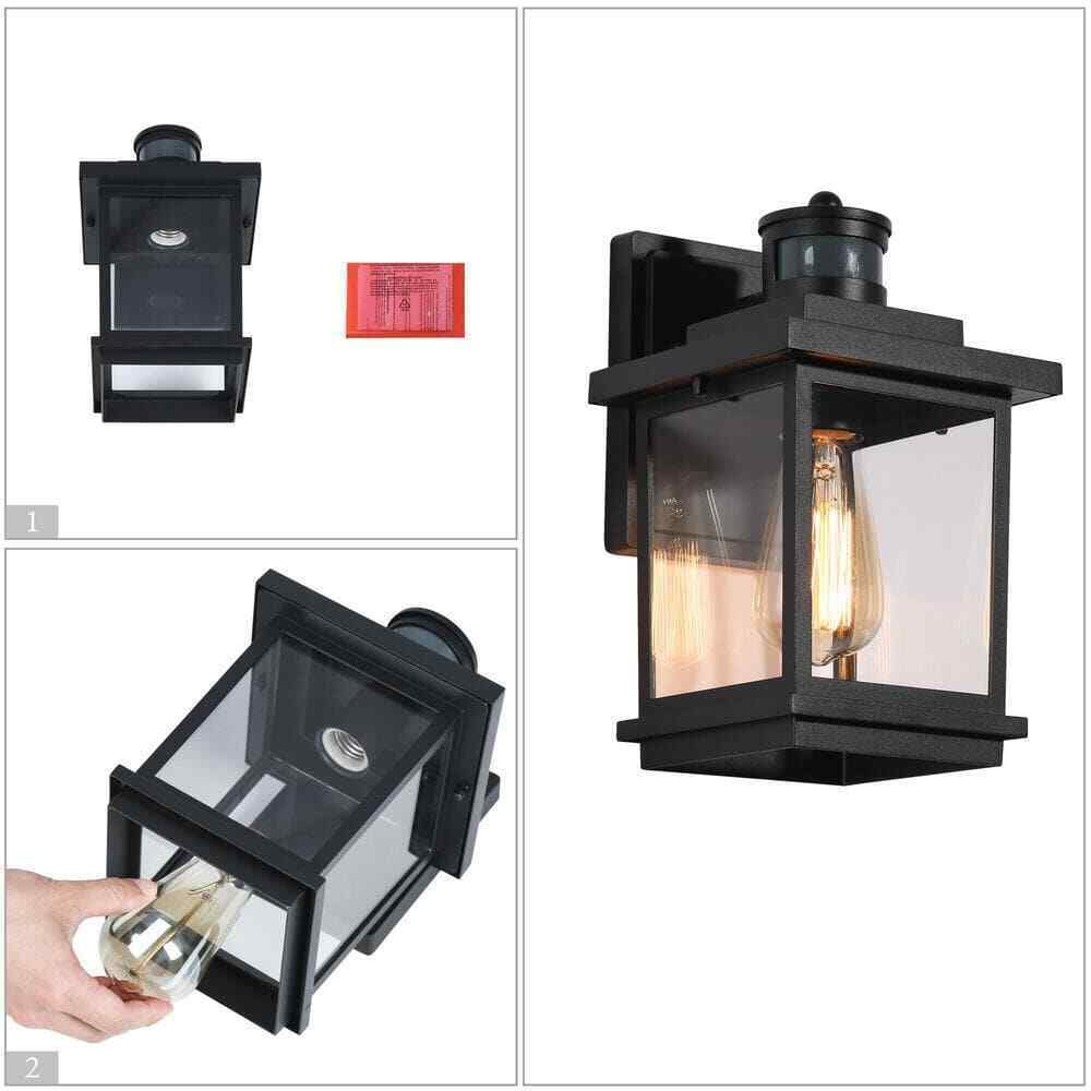LNC Modern Motion Sensing Outdoor Wall Lantern Textured Black Wall Light Garage