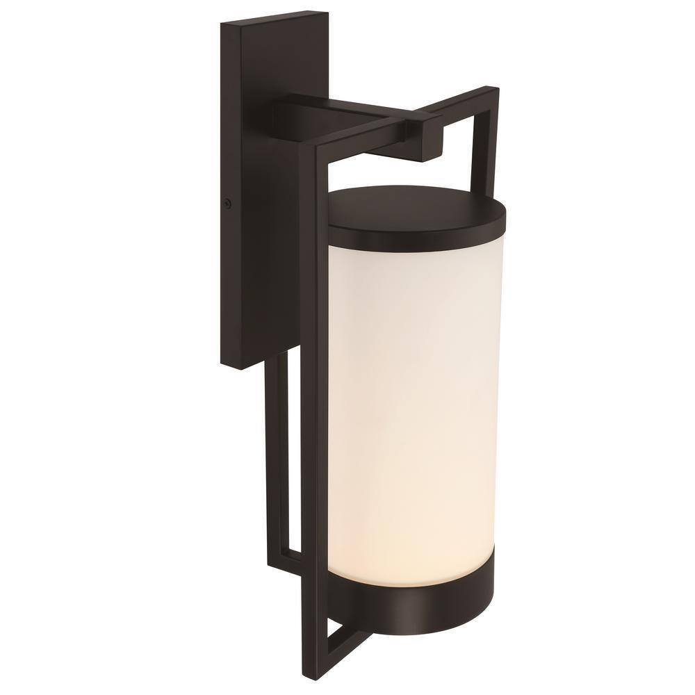 GLUCKSTEINELEMENTS Landon Black LED Outdoor Wall Sconce w/ Frosted Glass Shade