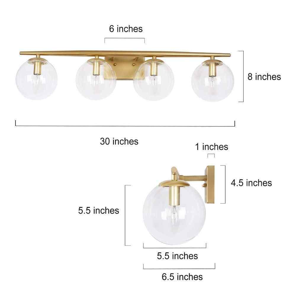 Uolfin Modern Gold Bathroom Vanity 30 in. 4-Light Farmhouse Linear Wall Sconce