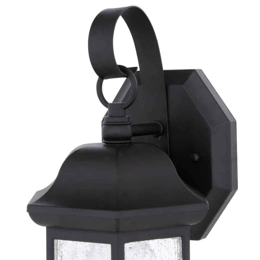Hampton Bay 1-Light Black Outdoor Wall Light Fixture with Seeded Glass 2-Pack