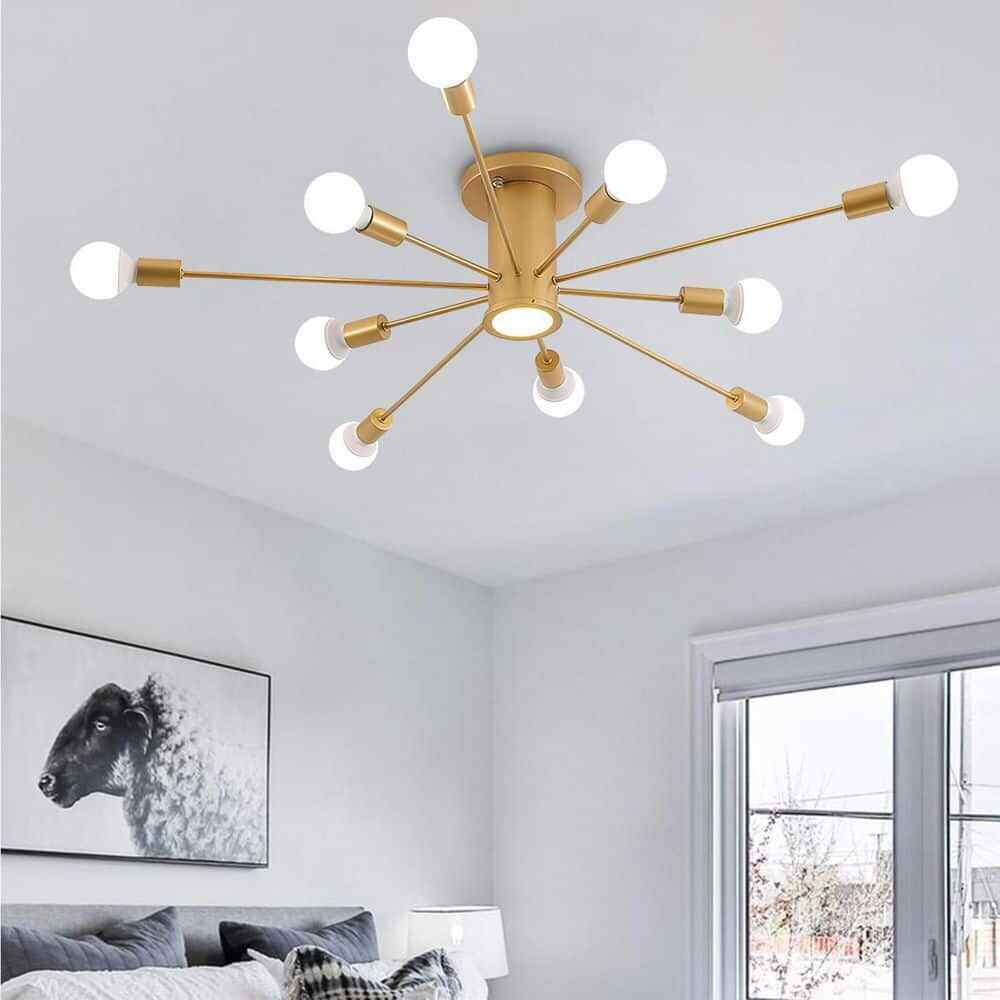 RRTYO Wingard 39.37in. 10-Light Gold Sputnik Ceiling Light Semi-Flush Mount