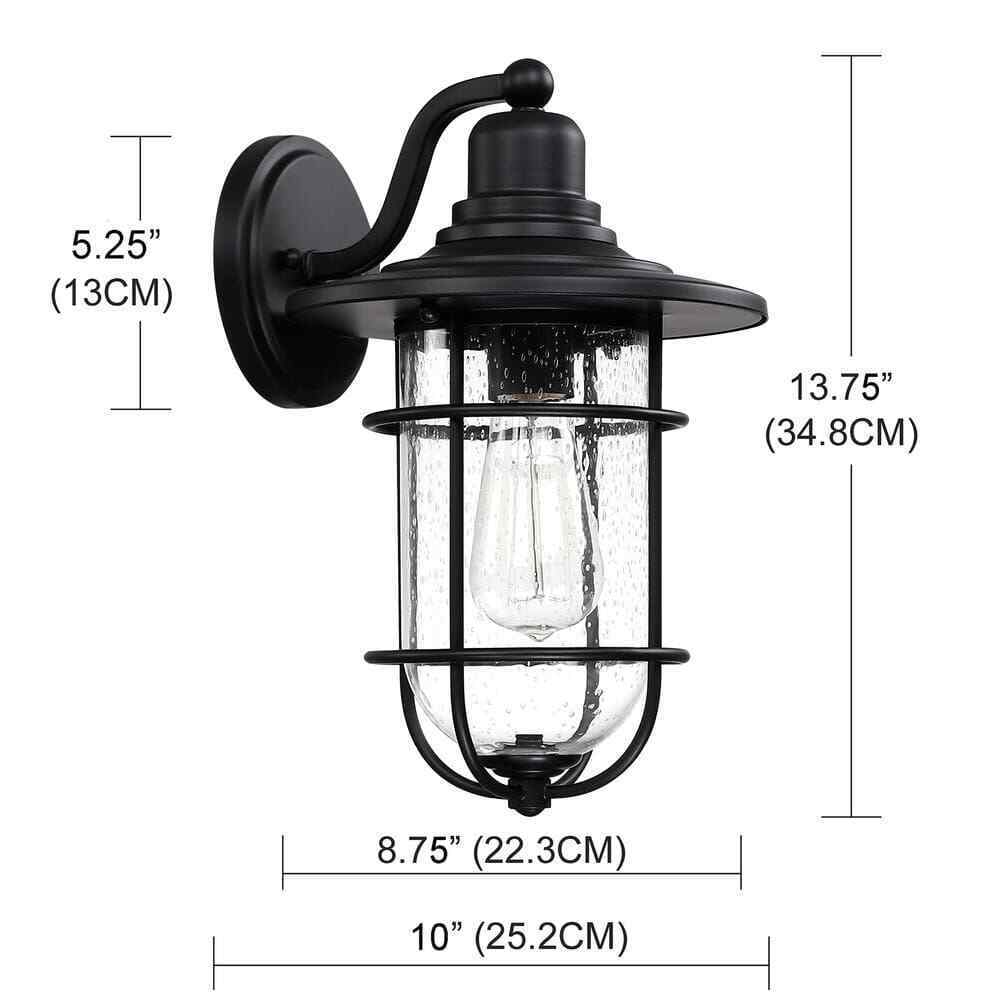 Hukoro Martin 1-Light Black Outdoor Wall Lantern Sconce with Seed Glass Shade