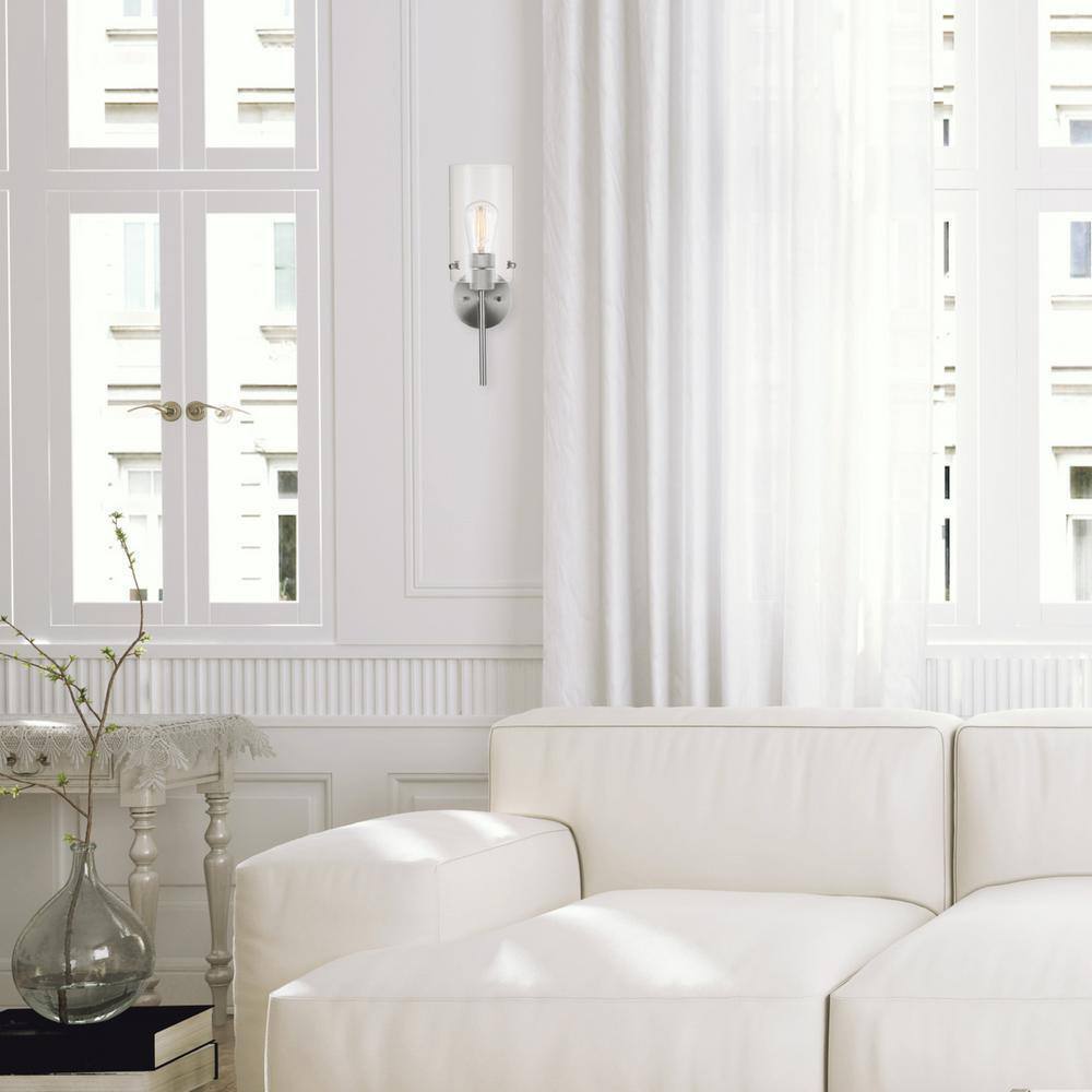 Globe Electric Cusco 1-Light Brushed Nickel Wall Sconce with Clear Glass Shade