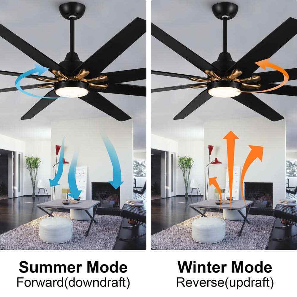 YUHAO 72 in. LED Black and Gold Ceiling Fan w/ Remote Reversible Motor