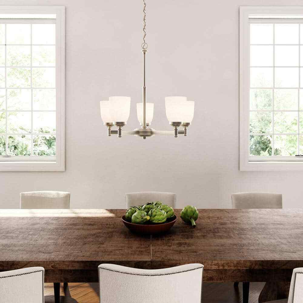 Hampton Bay 5-Light Brushed Nickel Chandelier with Frosted Glass Shades