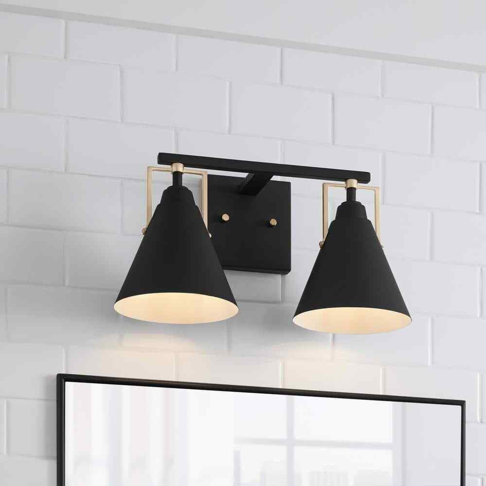 Home Decorators Insdale 2-Light Matte Black Modern Bathroom Vanity Light