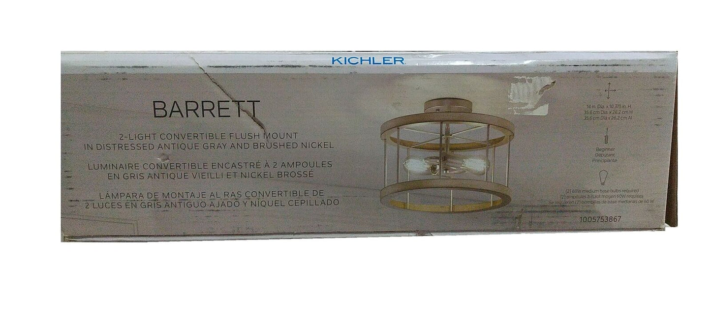 KICHLER Barrett 14 in. 2-Light Hallway Convertible Flush Mount Ceiling Light