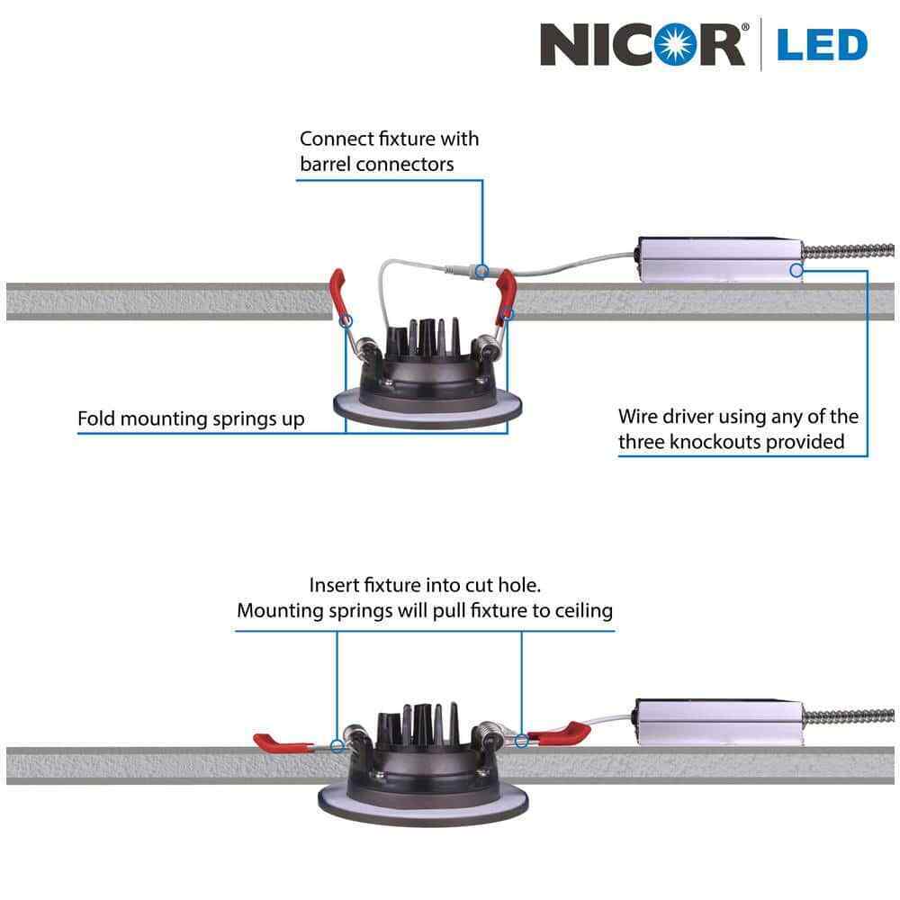 NICOR 3 in. 2700K Remodel Recessed Integrated LED Gimbal Downlight Kit in White