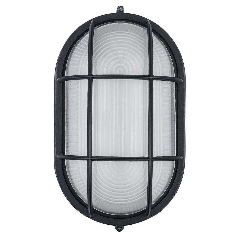 Bel Air Lighting Aria Black Oval Outdoor Wall Light Fixture w/ Ribbed Glass