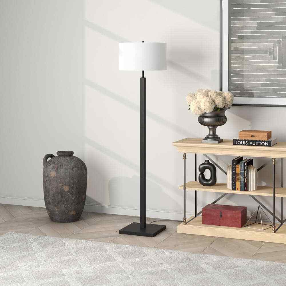 Hudson+Canal Flaherty 62.32 in. Blackened Bronze Floor Lamp with Fabric Shade