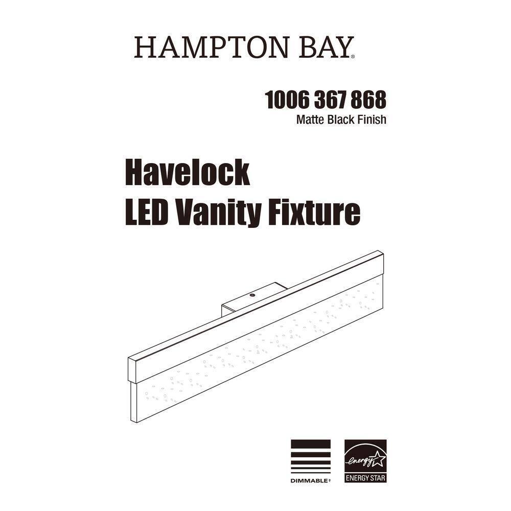 Hampton Bay Havelock 22.7 in. Black Integrated LED Bathroom Vanity Light Bar