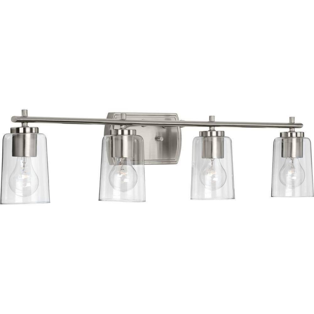 Progress Lighting Adley 4-Light Brushed Nickel Clear Glass Bathroom Vanity Light