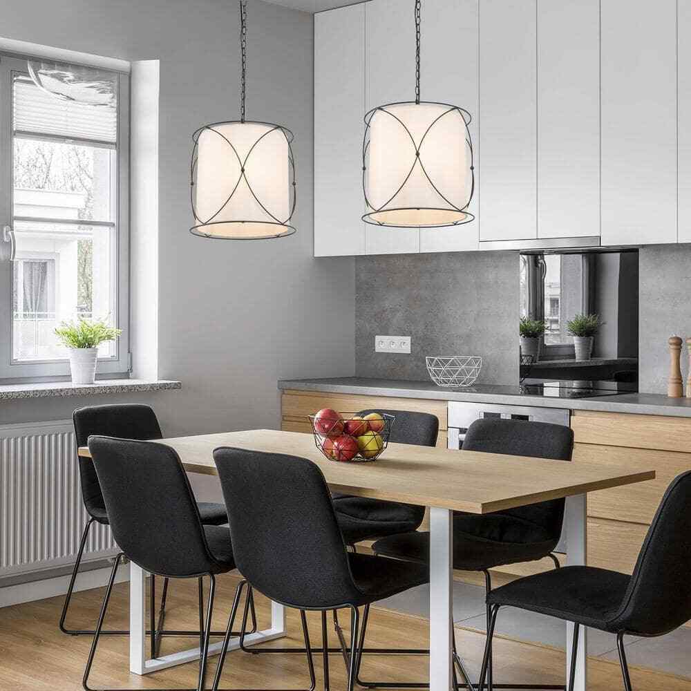 Uolfin Modern Drum Island Chandelier Pendant Cage Light w/ Fabric Shade