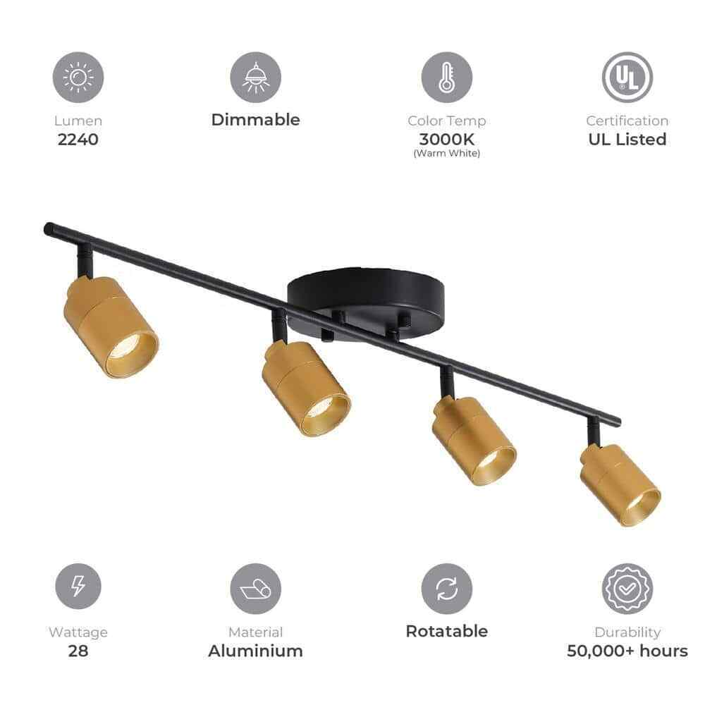 Vidalite Modern 3 ft. 4 Head-Light Gold Integrated LED Fixed Track Lighting Kit