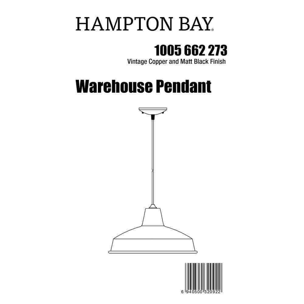Hampton Bay 1-Light Vintage Copper Warehouse Pendant with Metal Shade
