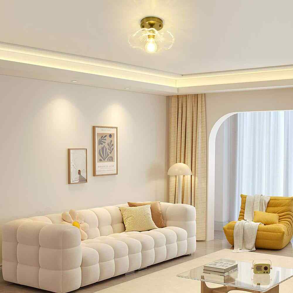 TOZING 9 in. Gold Modern Lotus Leaf petal Flower Semi-Flush Mount Ceiling Light