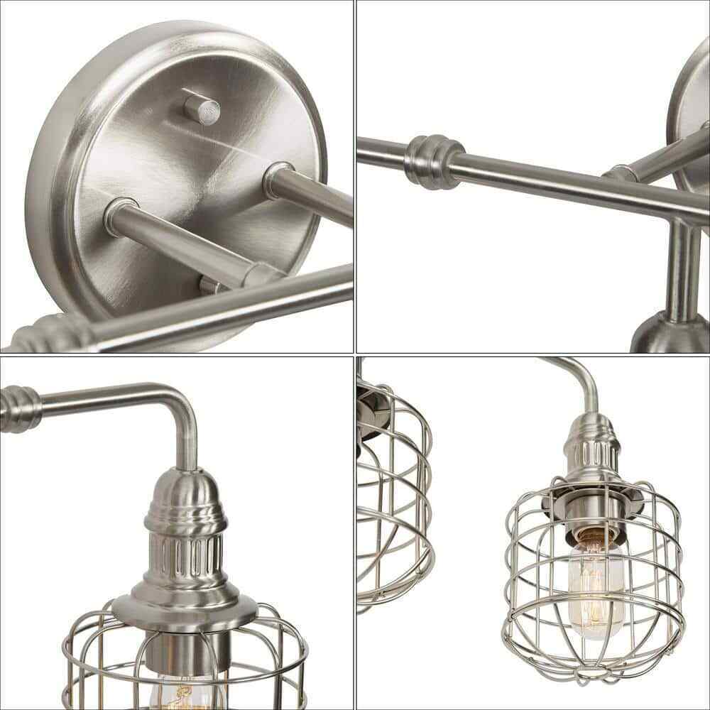 LNC 3-Light Nickel Modern Industrial Cage Silver Linear Wall Sconce Vanity Light