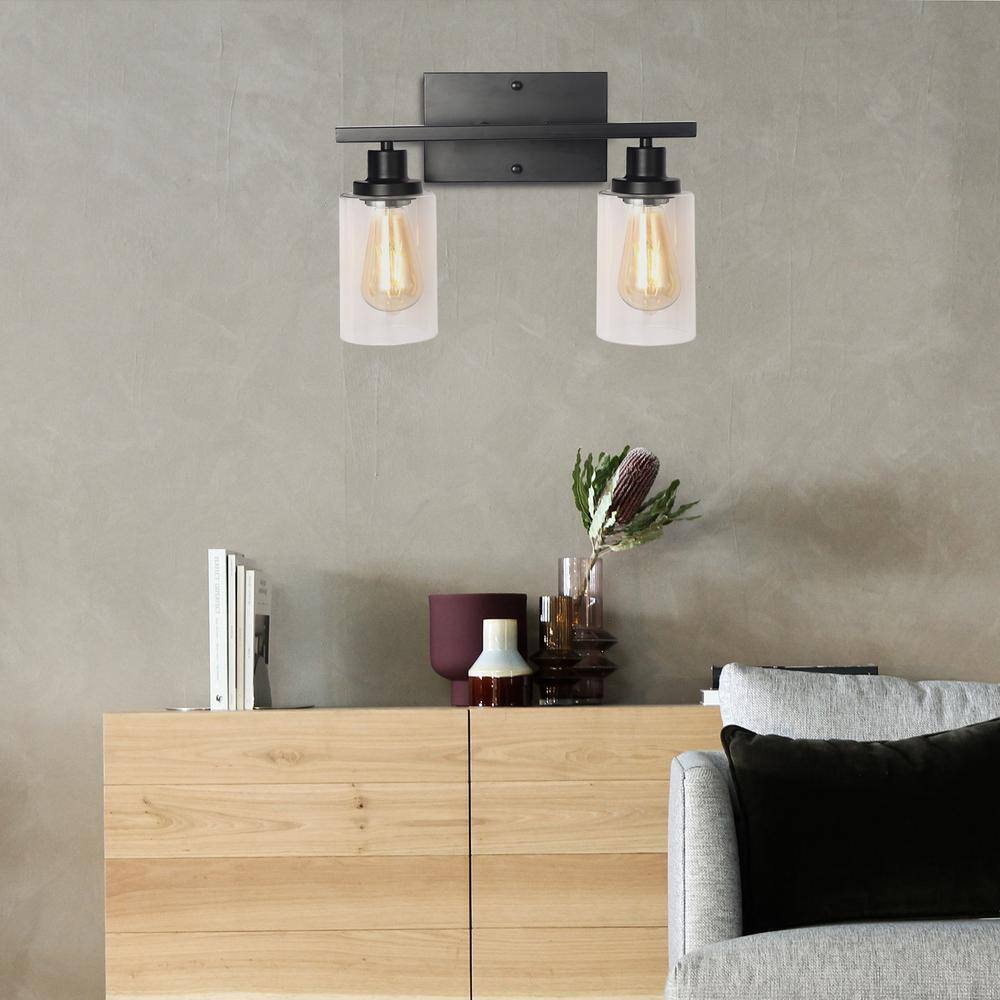 LamQee 14.6 in. 2 Light Black Vanity Light Industrial Barn Light