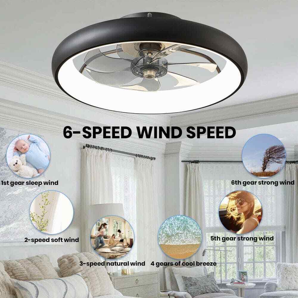ANTOINE 20 in. Integrated LED Indoor Black Flush Mount Dimmable Ceiling Fan