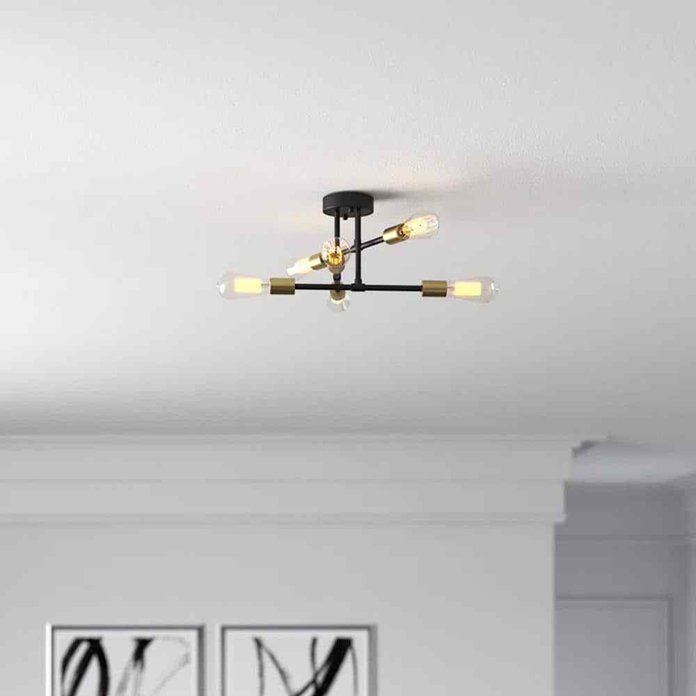Cedar Hill 17.5 in. 6-Light Black Sputnik Semi-Flush Mount Ceiling Light 410819
