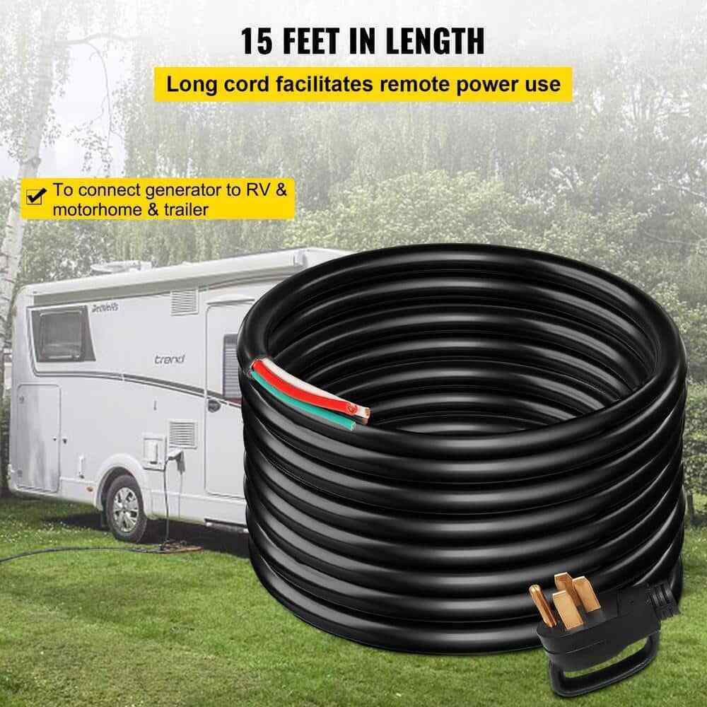 VEVOR 15 ft. 6/3 plus 8/1 50 Amp 110-Volt Generator Extension Cord 4-prong