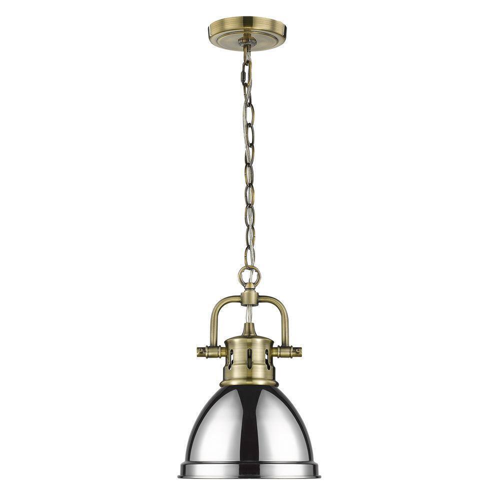 Golden Lighting Duncan 1-Light Aged Brass Standard Mini Pendant with Metal Shade