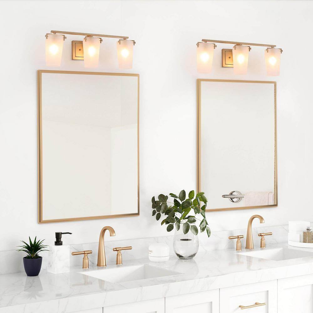 Uolfin 3-Light Farmhouse Gold Bathroom Vanity Light with Frosted Glass Shades