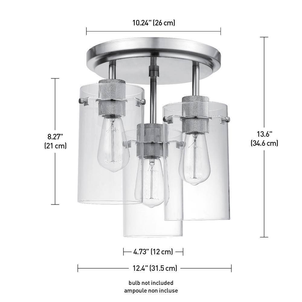 Globe Electric Cusco 13 in. 3-Light Brushed Steel Semi-Flush Mount Ceiling Light