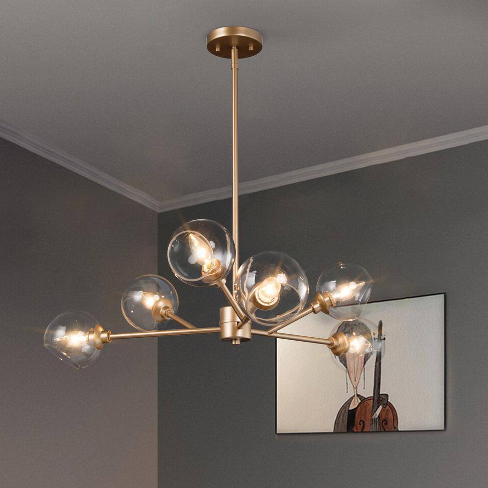Uolfin Nova 30 in. 5-Light Wood and Black Farmhouse Island Chandelier