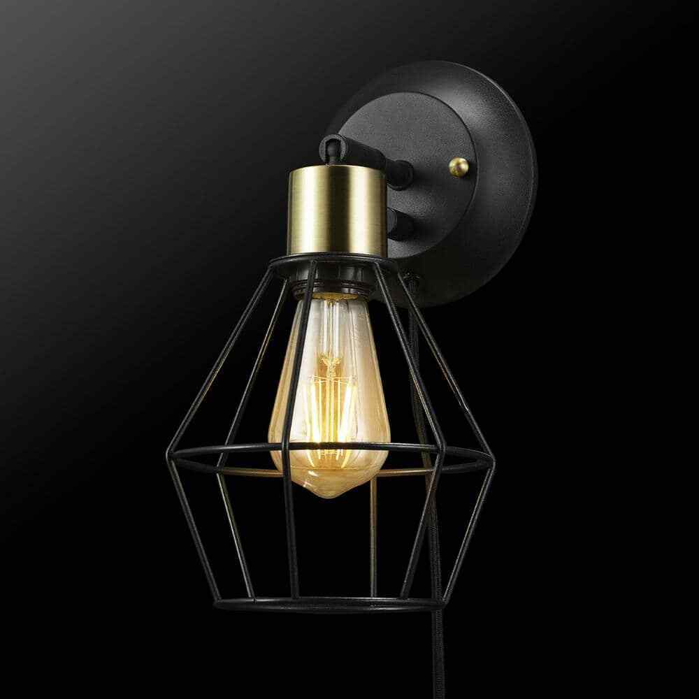 Hampton Bay Bryson 1-Light Matte Black and Brass Wall Sconce 65741