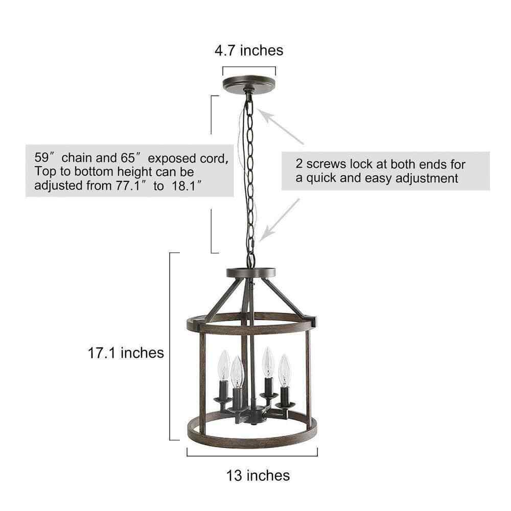 LNC Cordelia 4-Light Dark Wood Grain Candlestick Chandelier w/ Cage Shade