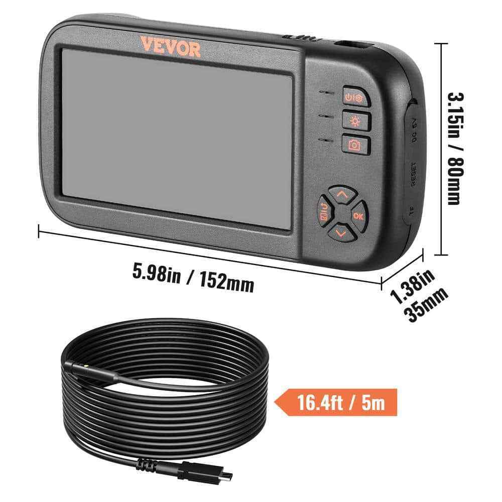 VEVOR 3-Lens Borescope Camera 4.5" Screen Endoscope Sewer Camera w/ Drain Snake