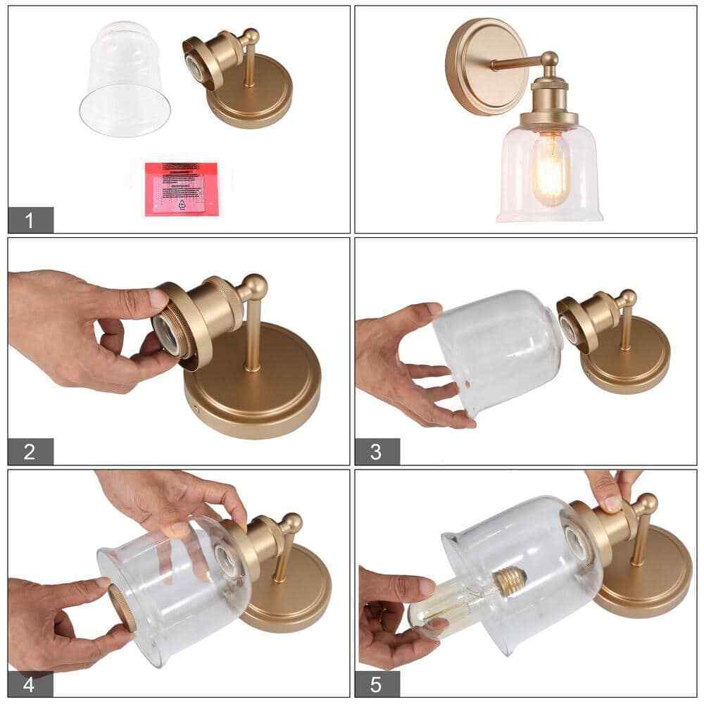 Uolfin Modern Gold 1-Light Bell Bathroom Vanity Lighting with Clear Glass Shade