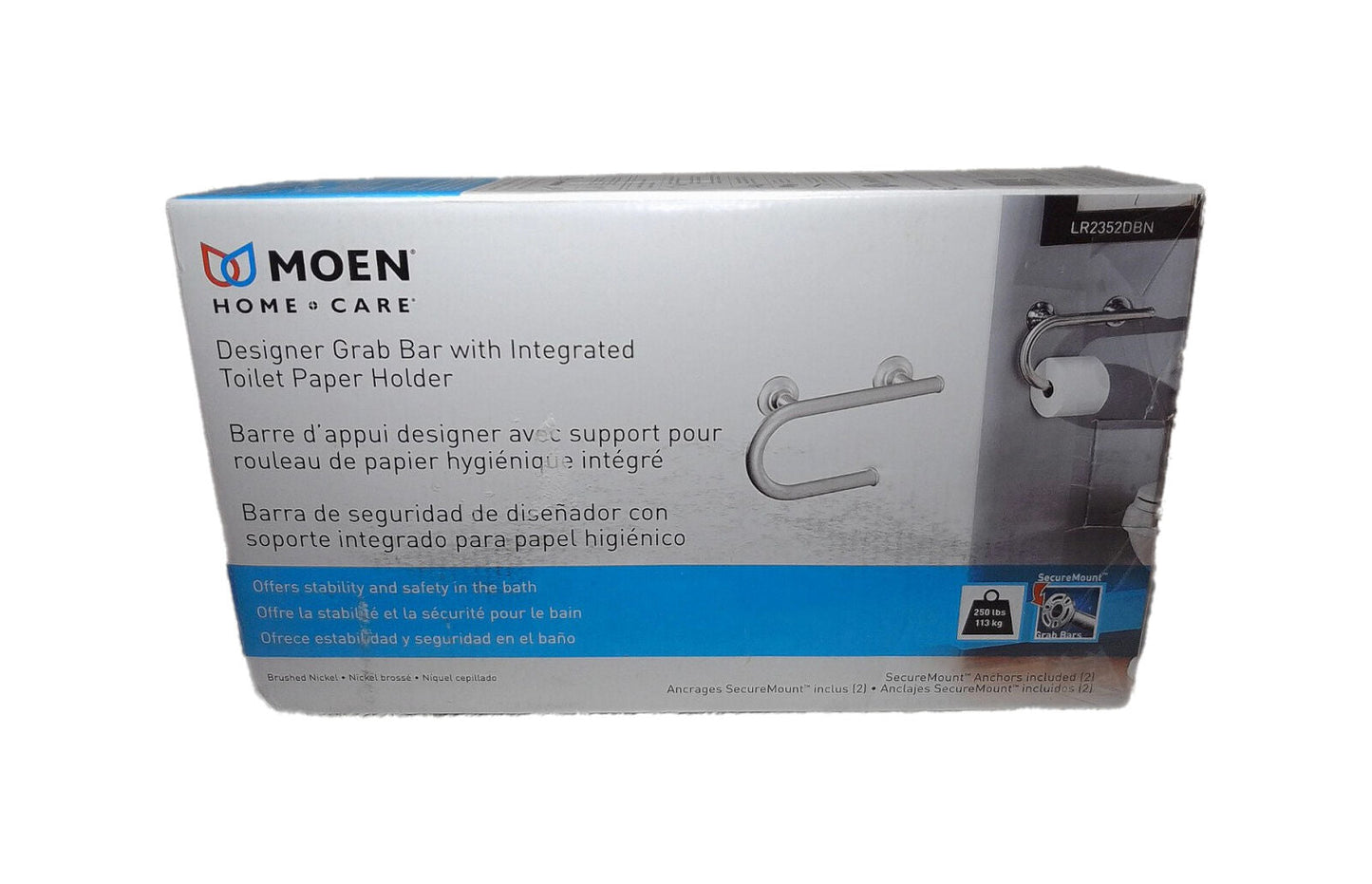 MOEN Home Care 12 in. x 1 in. Screw Grab Bar w/ Paper Holder Brushed Nickel