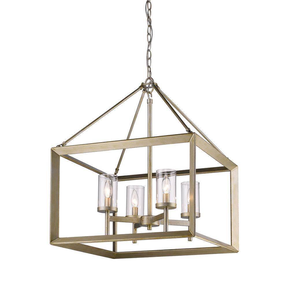 Golden Lighting Smyth 4-Light White Gold Chandelier with Clear Glass Shade