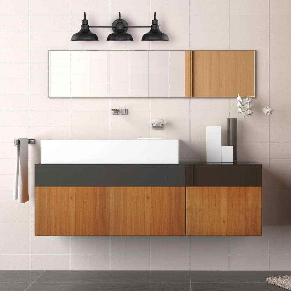 Hampton Bay 29 in. Elmcroft 3-Light Matte Black Vanity Light w/ Metal Shades