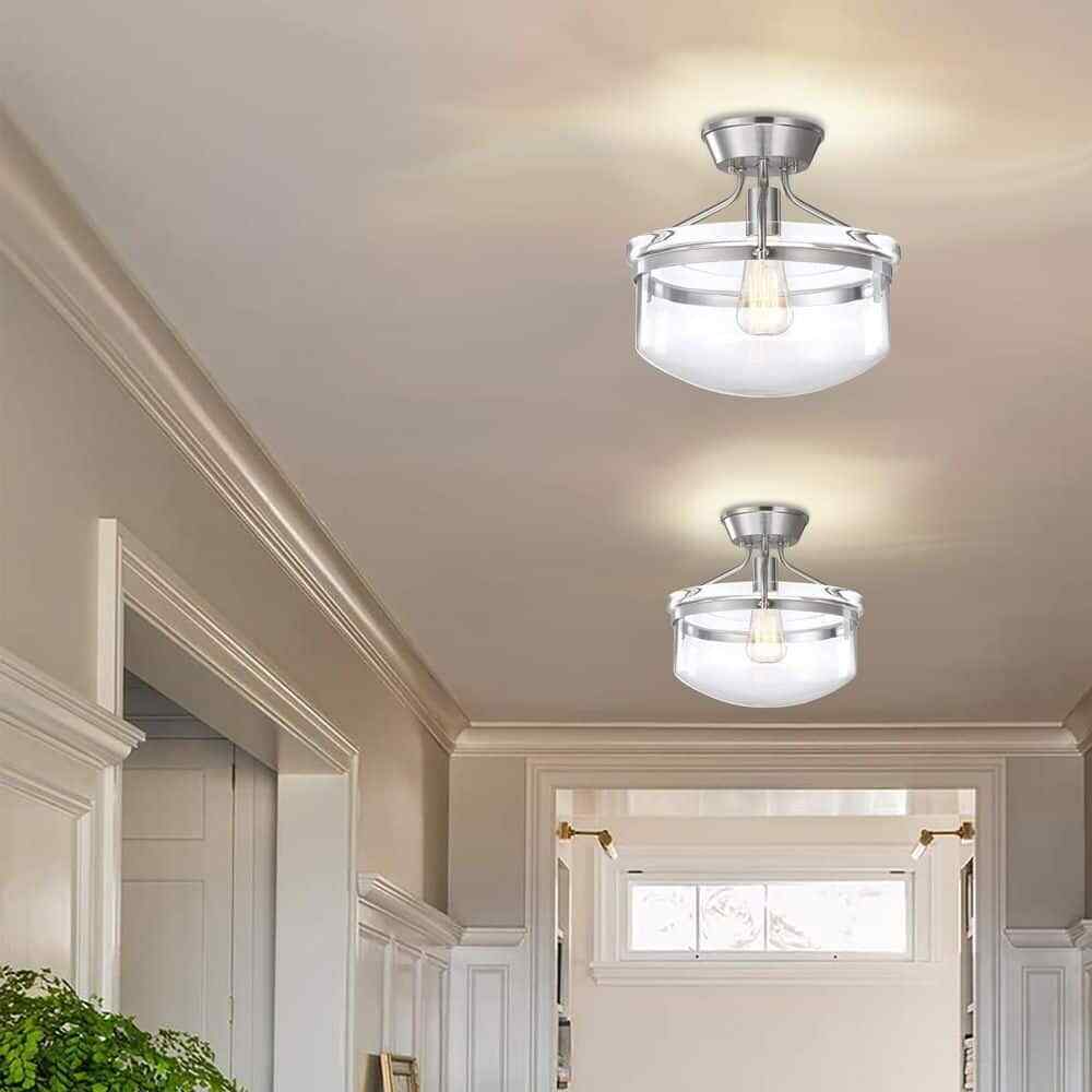 Hukoro Oro 13.4 in. 1-Light Semi Flush Mount with Brush Nickle Finish